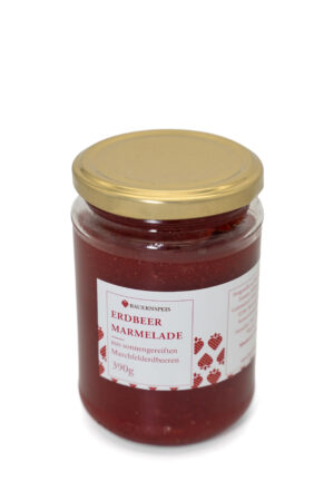 Erdbeermarmelade aus Bauernspeis Erdbeeren im 390g Glas